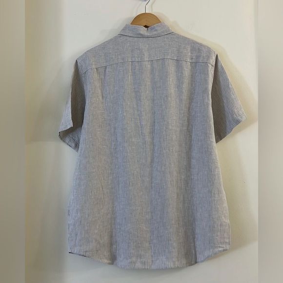 NWT Everlane The Linen Short-Sleeve Standard Fit Shirt Stone/White Stripe Size L - Picture 6 of 13